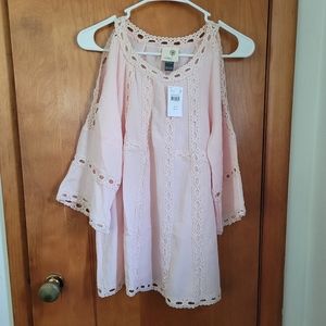 Pale Pink Crochet Cold Shoulder Maternity Top